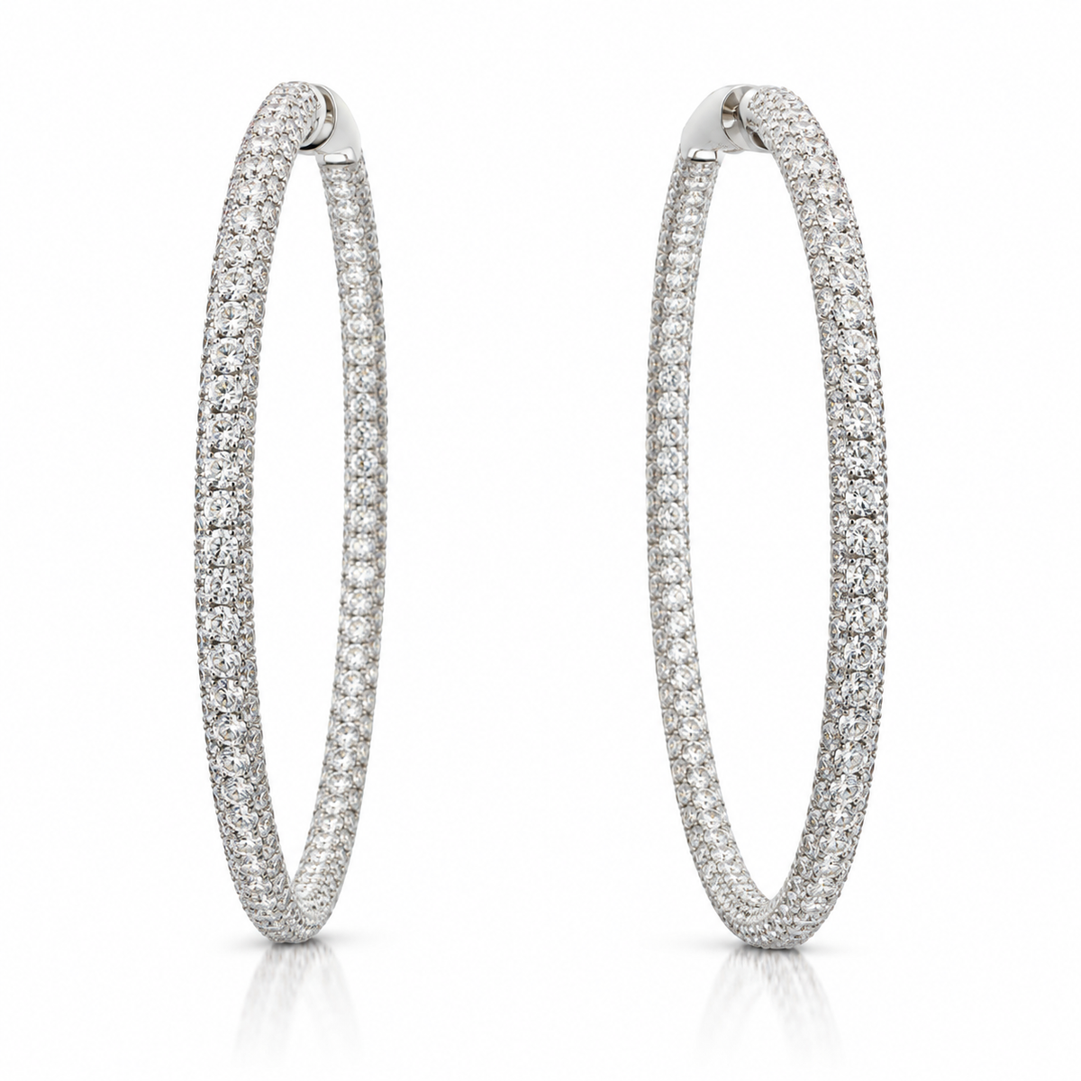 13.19ctw Three-Sided Pavé Diamond Hoop Earrings