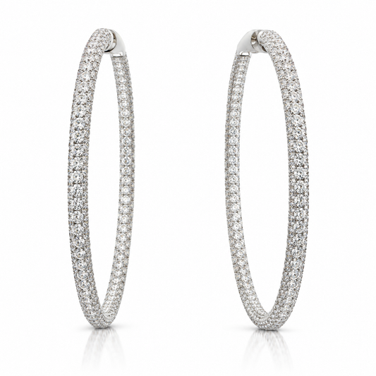 13.19ctw Three-Sided Pavé Diamond Hoop Earrings