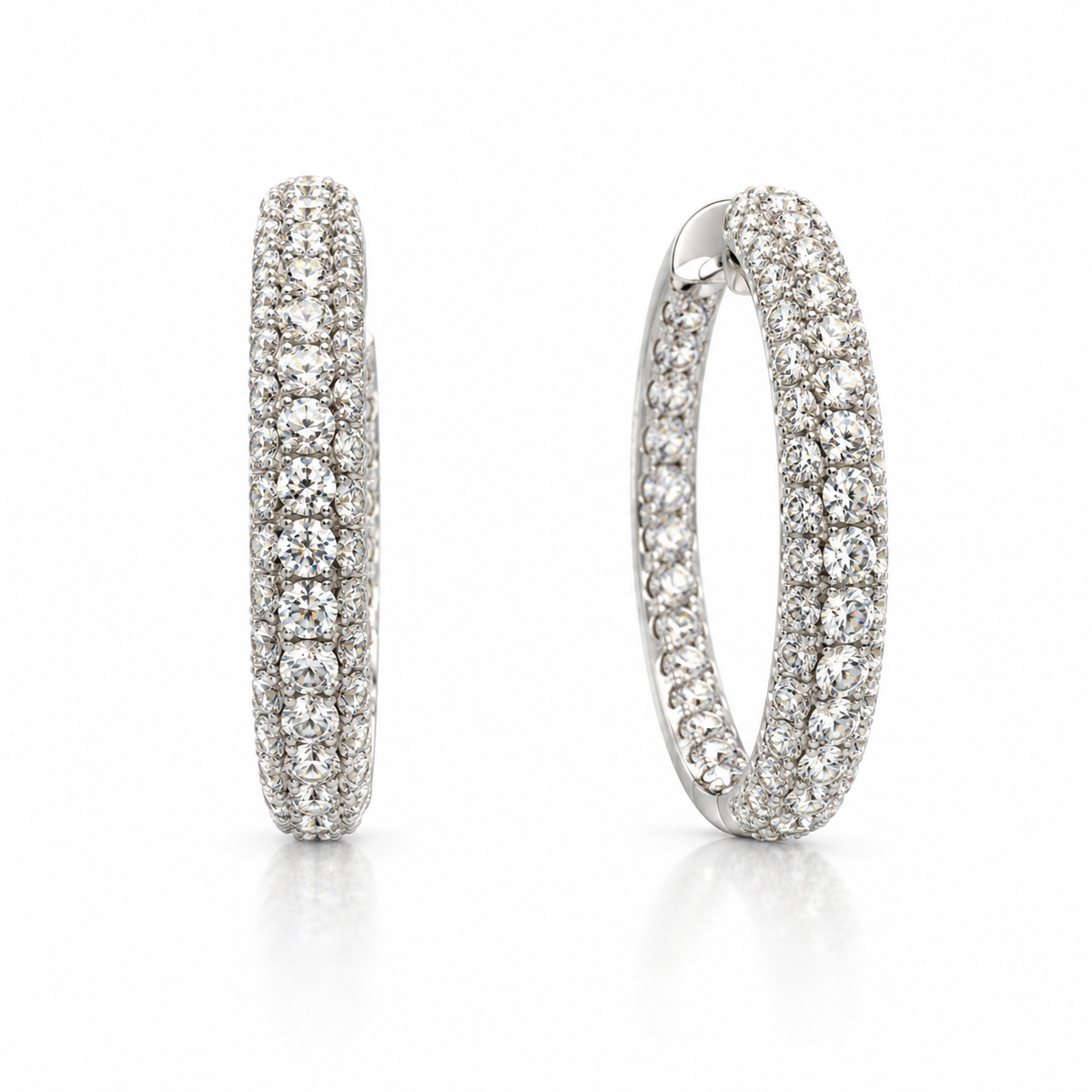 2.18ctw Three-Row Pavé Inside-Outside Diamond Hoop Earrings