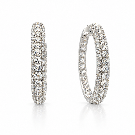 2.18ctw Three-Row Pavé Inside-Outside Diamond Hoop Earrings