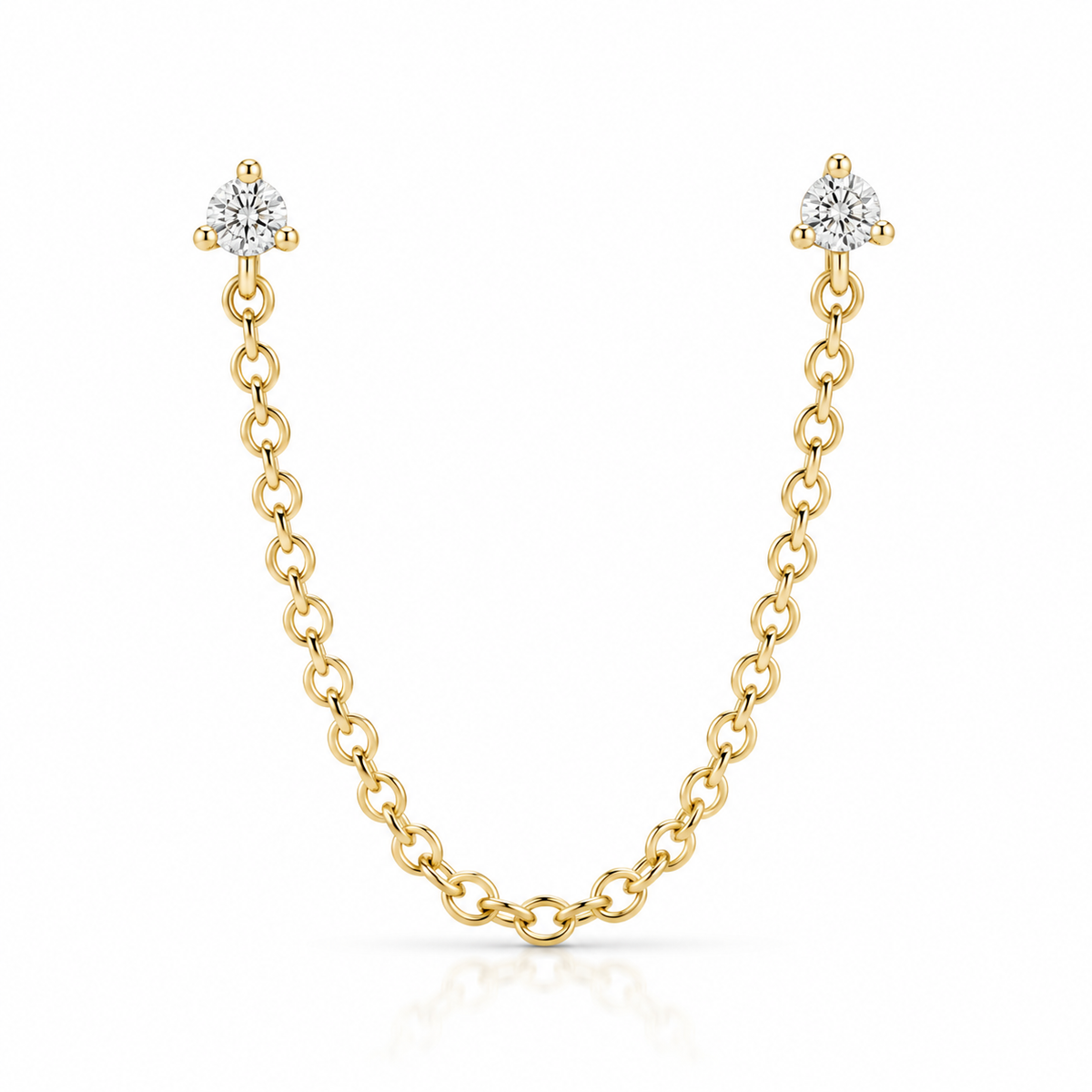 .04ctw Yellow Gold Double Piercing Diamond Chain Earring