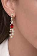 Yellow Gold Lab-Grown Ruby and Diamond Drop Earrings