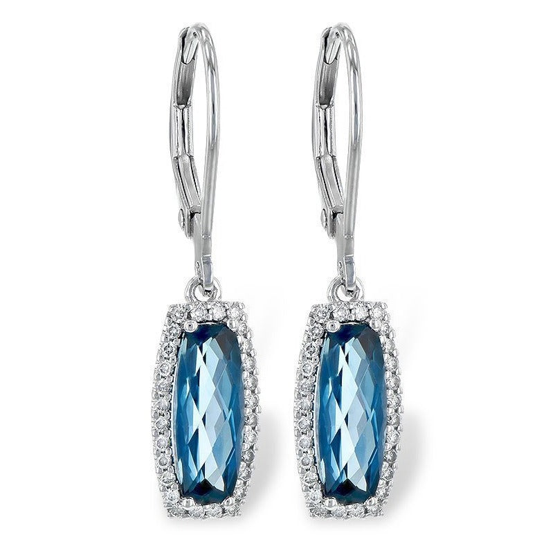 14K White Gold London Blue Topaz And Diamond Drop Earrings (2.28ctw) 