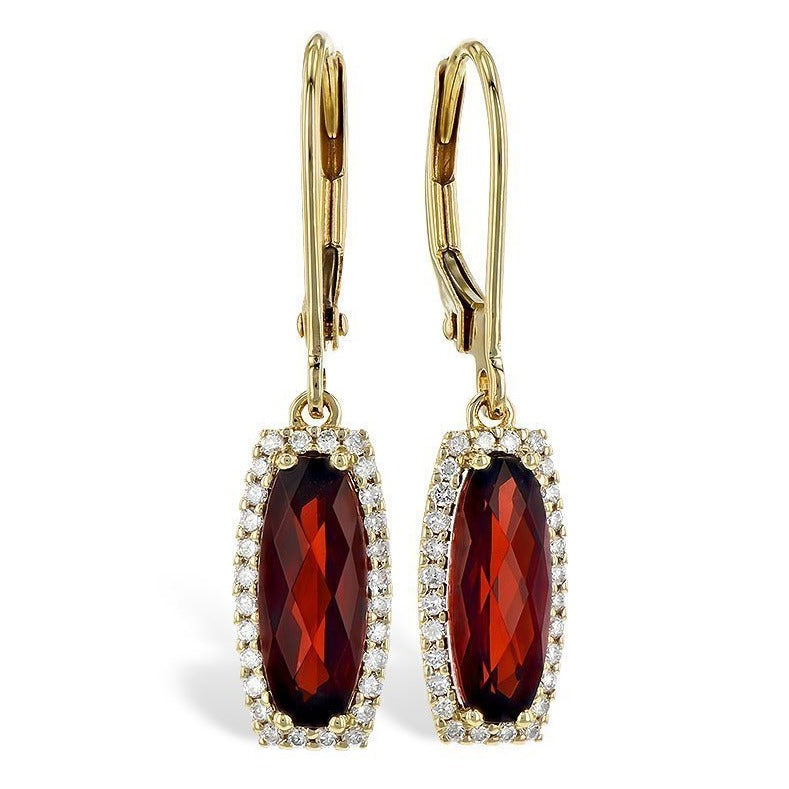 14K Yellow Gold Garnet And Diamond Halo Drop Earrings (2.25) 