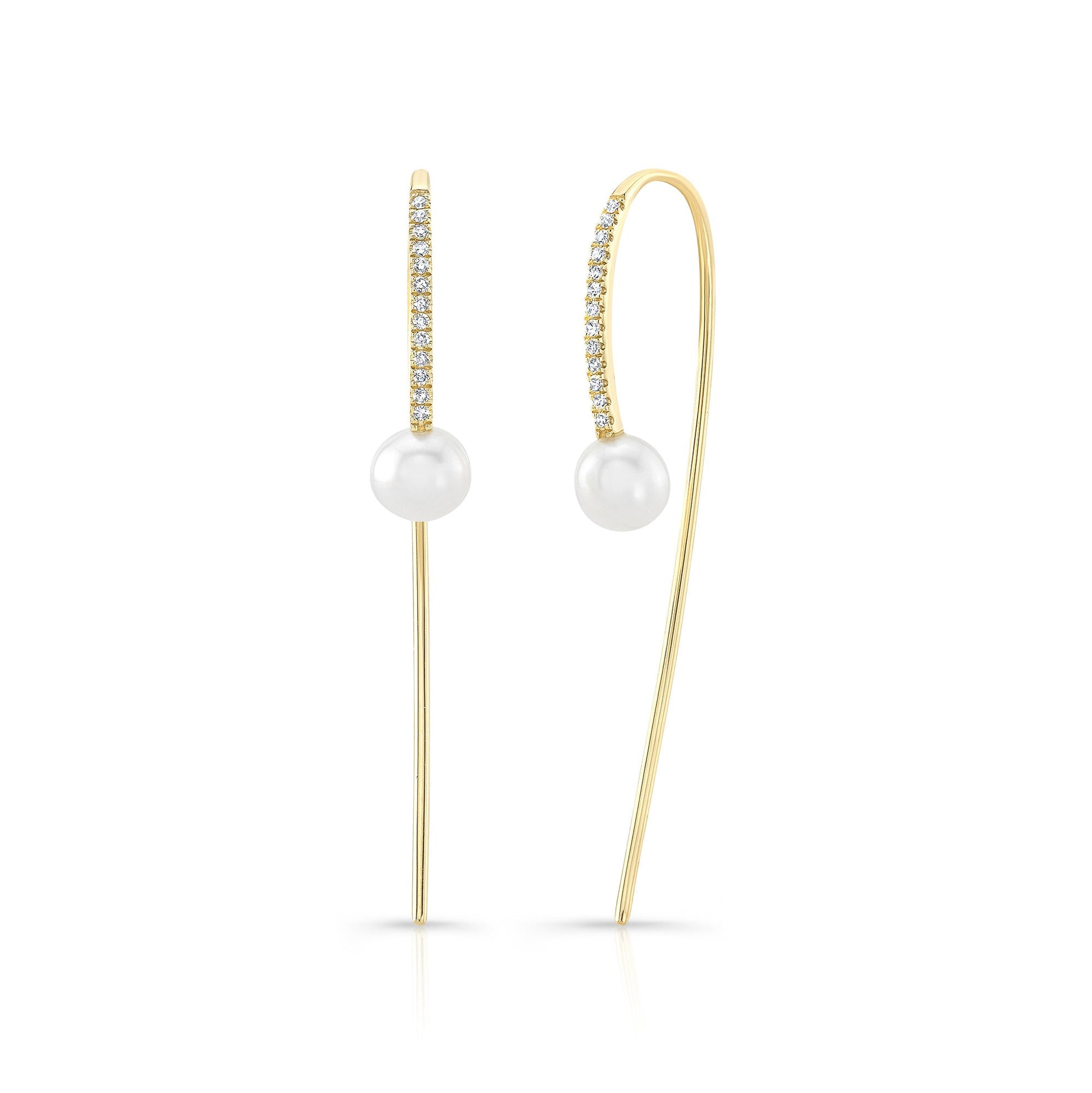 14K Yellow Gold Pearl And Diamond Threader Earrings (.52ctw)