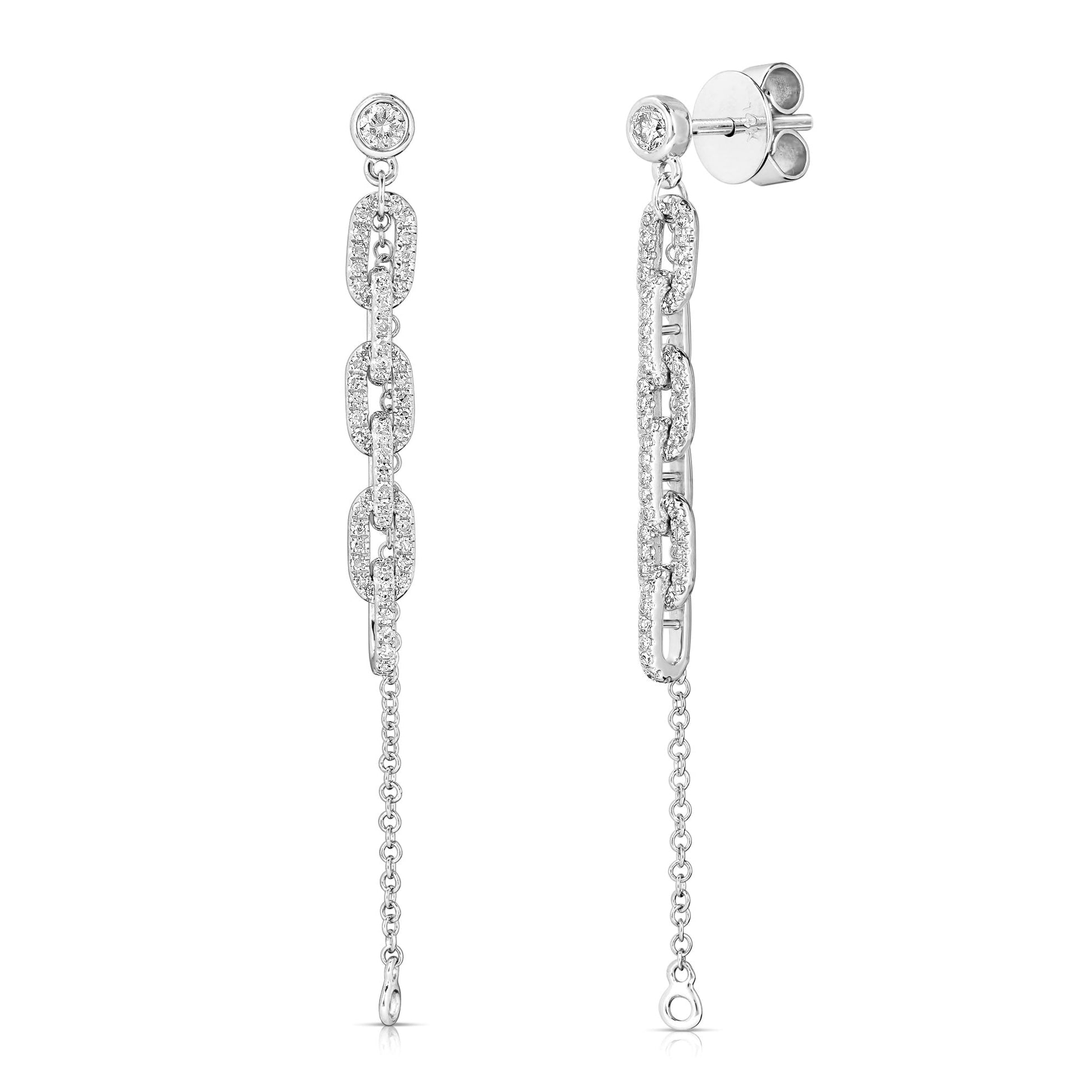 14K White Gold Chain And Diamond Link Drop Earrings (.41ctw)