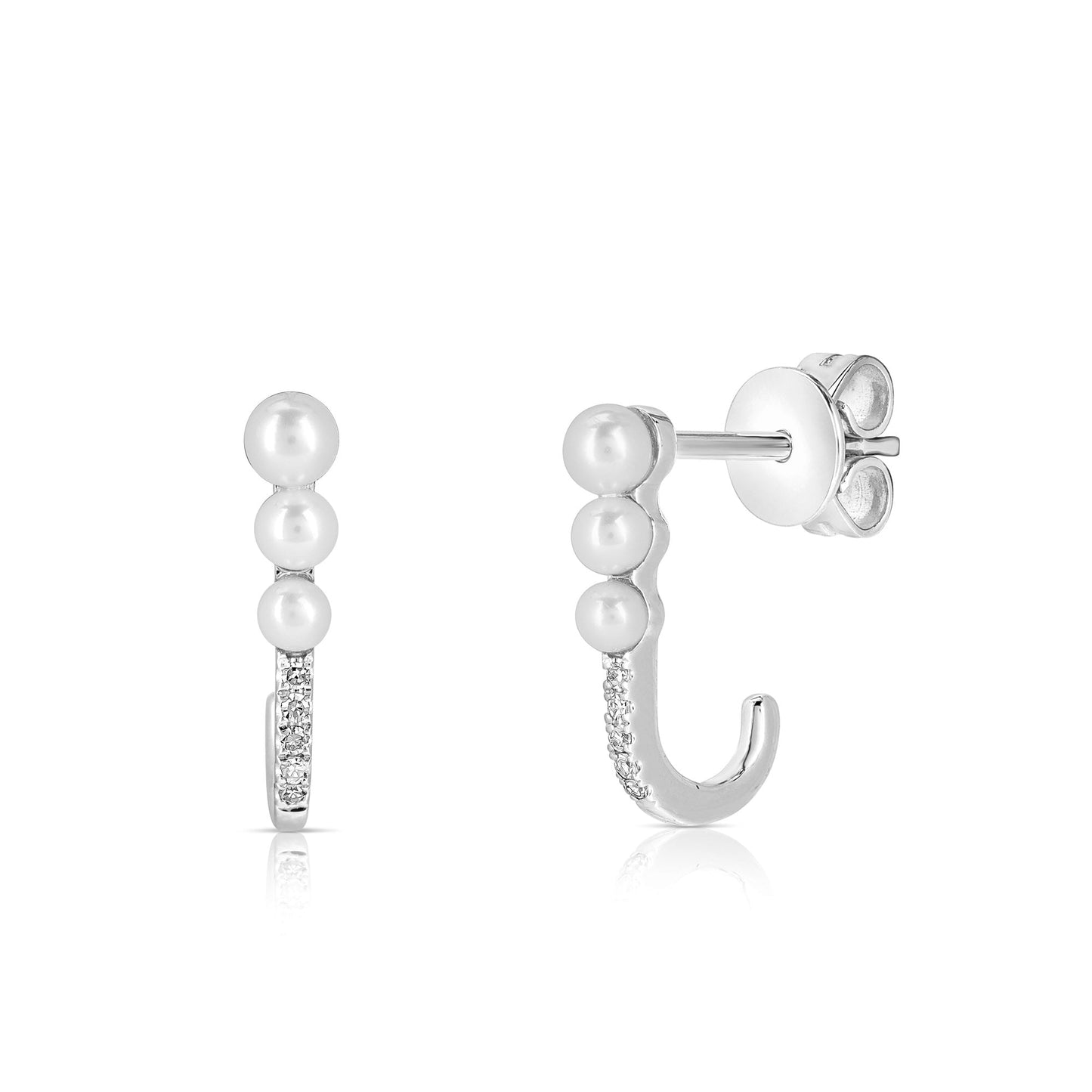 14K White Gold Pearl And Diamond Hook Studs (.22ctw)