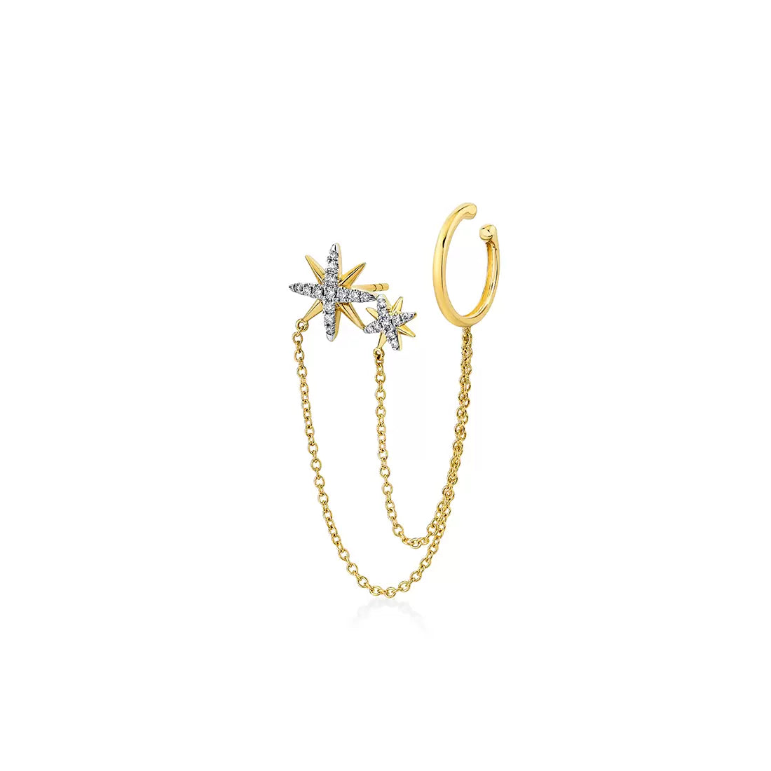 14K Solaz Sun Burst Diamond Earrings with Ear Cuff