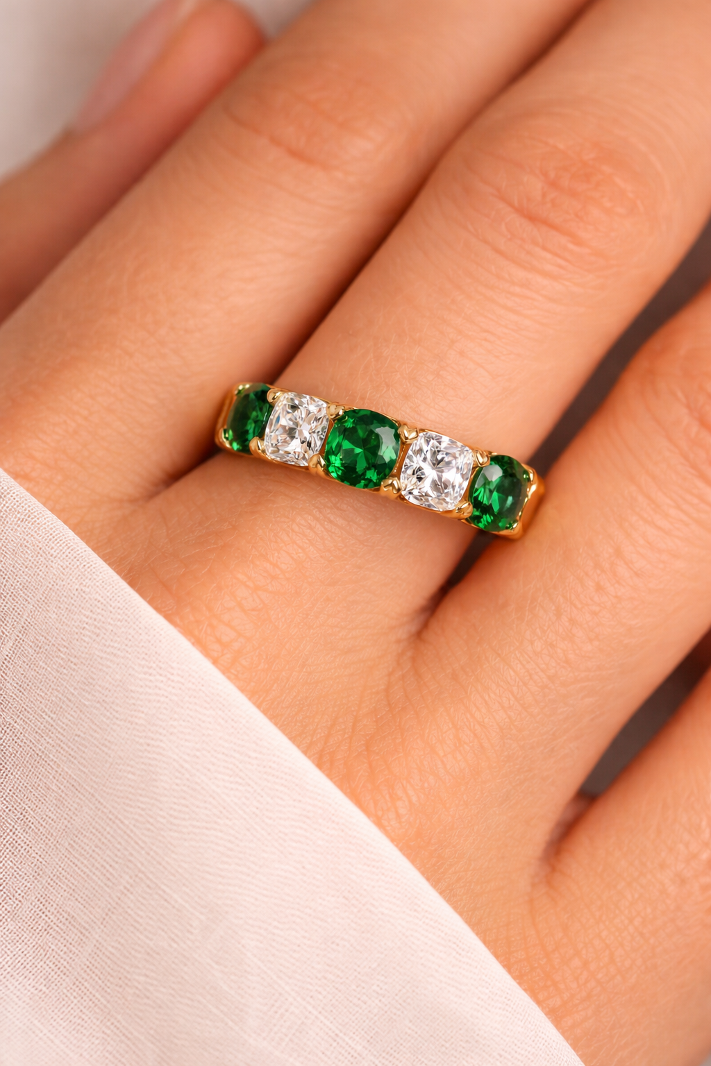 Yellow Gold Lab-Grown Emerald and Diamond Ring