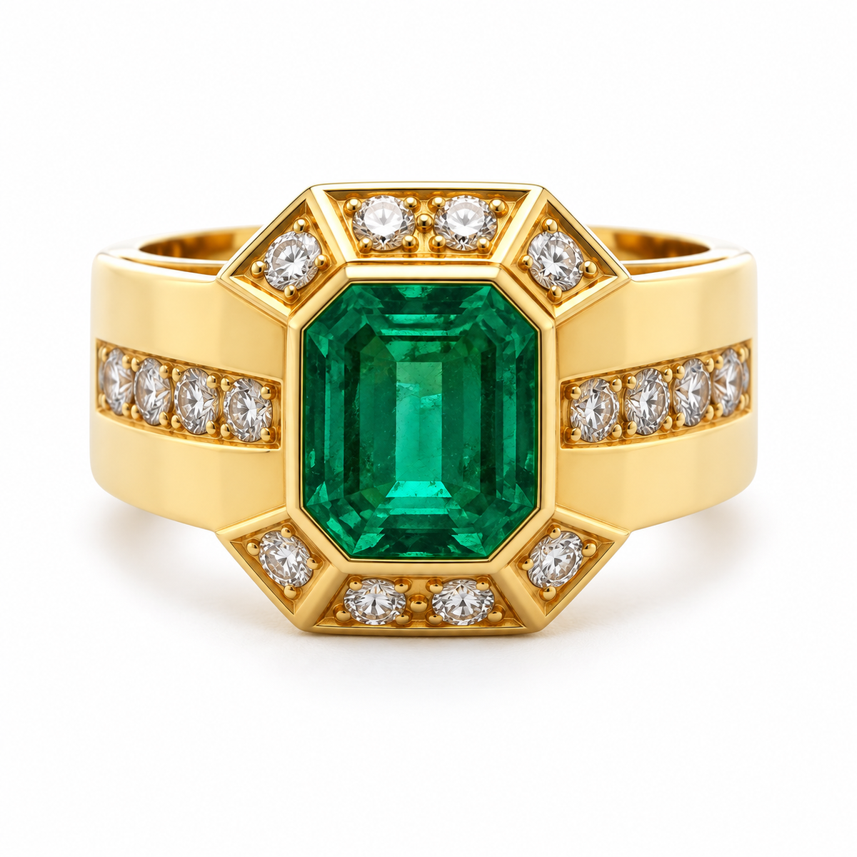 1.59ct Emerald-Cut Emerald and Diamond Ring in 18K Yellow Gold