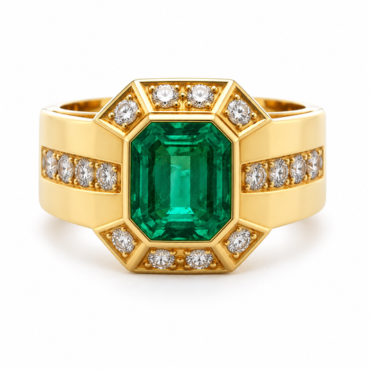 1.59ct Emerald-Cut Emerald and Diamond Ring in 18K Yellow Gold