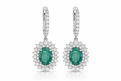 White Gold Emerald and Diamond Dangle Earrings