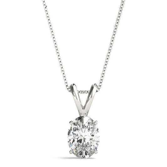 14K White Gold Oval Diamond Solitaire Pendant (1ct)