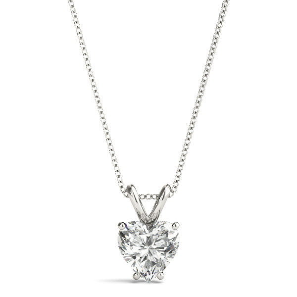 14K White Gold Heart Shape Diamond Solitaire Pendant (1ct)