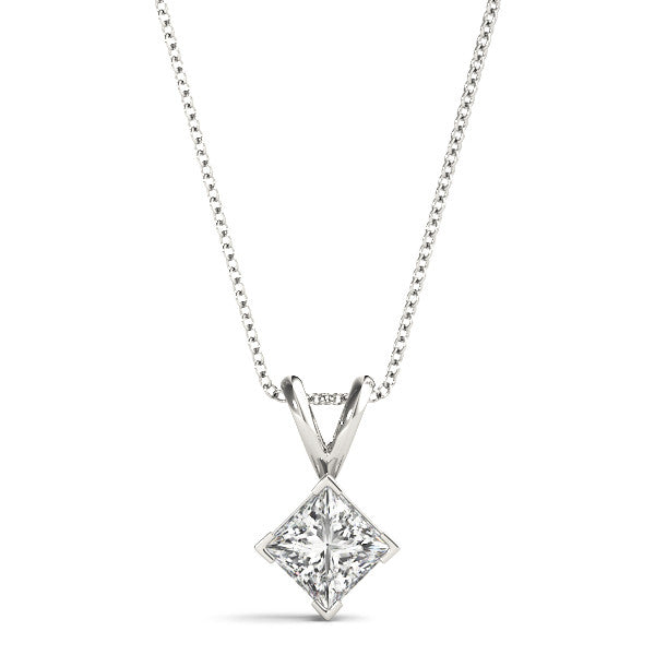 14K White Gold Princess Cut Diamond Solitaire Pendant (1ct)