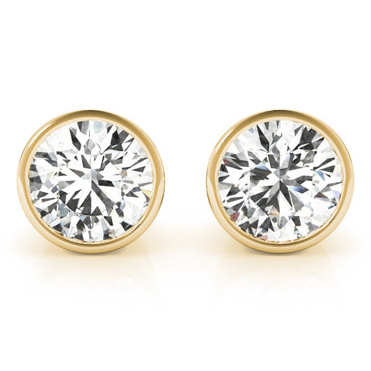 Yellow Gold Bezel Set Round Brilliant Lab-Grown Diamond Stud Earrings