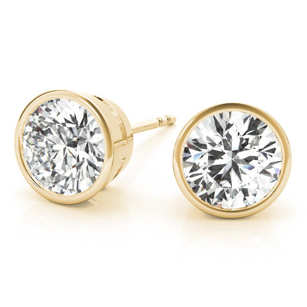 Yellow Gold Bezel Set Round Brilliant Lab-Grown Diamond Stud Earrings