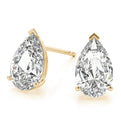 Yellow Gold Basket Set Pear Cut Lab-Grown Diamond Stud Earrings