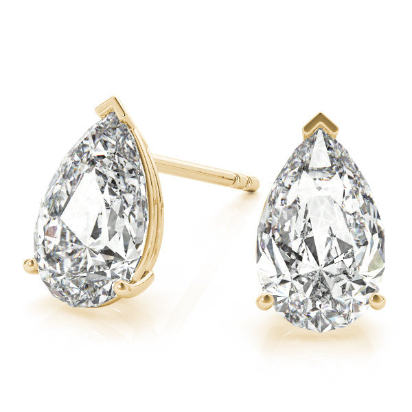 Yellow Gold Basket Set Pear Cut Lab-Grown Diamond Stud Earrings