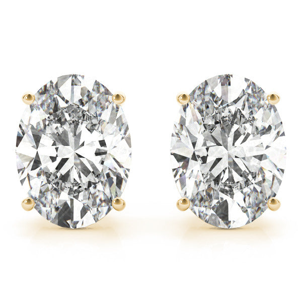 Yellow Gold Basket Set Oval Cut Lab-Grown Diamond Stud Earrings 