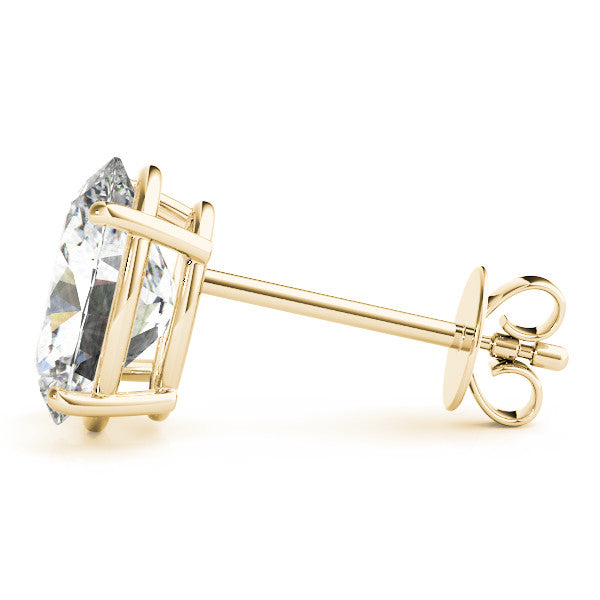 Yellow Gold Basket Set Oval Cut Lab-Grown Diamond Stud Earrings