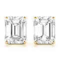 Yellow Gold Basket Set Emerald Cut Lab-Grown Diamond Stud Earrings