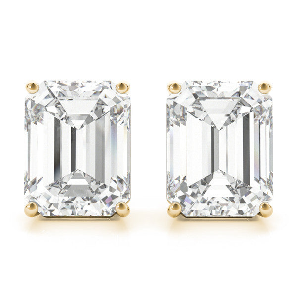 Yellow Gold Basket Set Emerald Cut Lab-Grown Diamond Stud Earrings