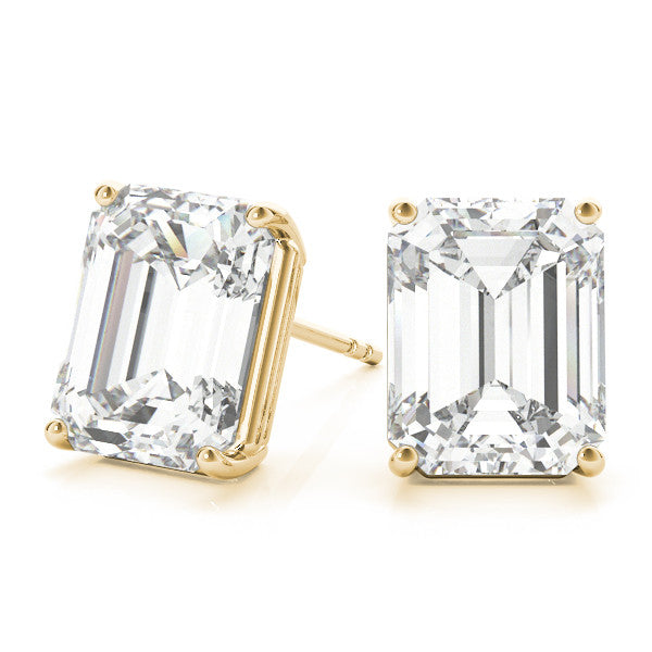 Yellow Gold Basket Set Emerald Cut Lab-Grown Diamond Stud Earrings