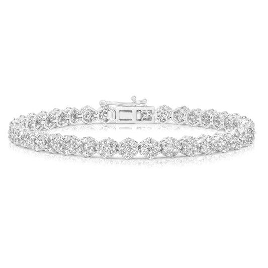 14K White Gold Cluster Flower Diamond Bracelet (5.02ctw)