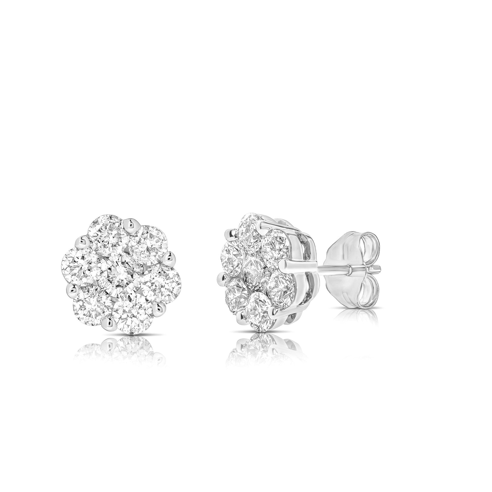 14K White Gold Diamond Flower Stud Earings (1.54ctw)