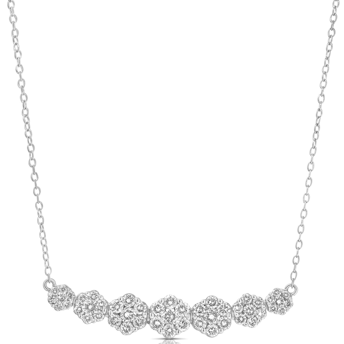 14K White Gold Cluster Diamond Flower Bar Necklace (.99ctw)