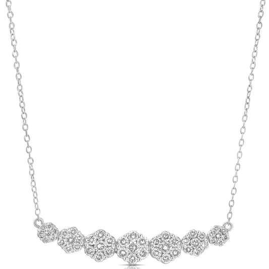 14K White Gold Cluster Diamond Flower Bar Necklace (.99ctw)