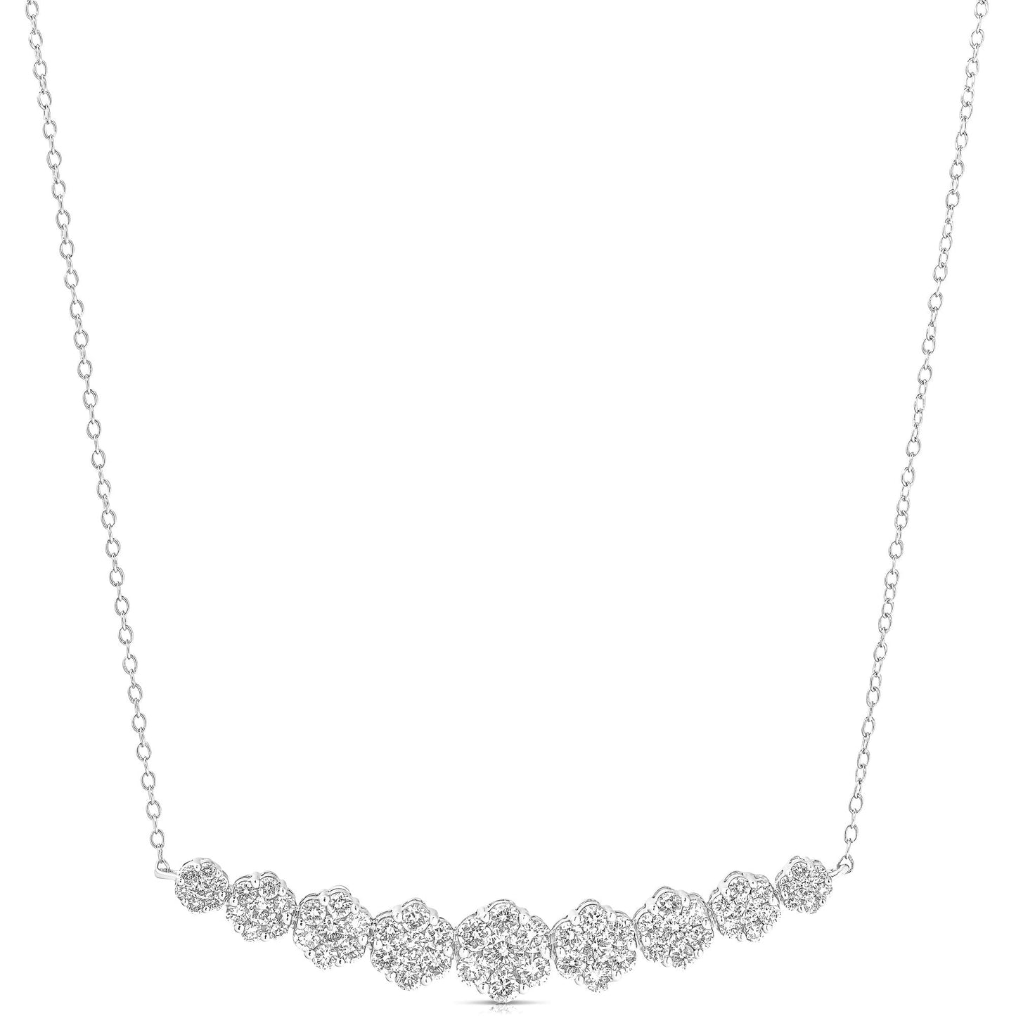 14K White Gold Cluster Diamond Flower Bar Necklace (1.49ctw)