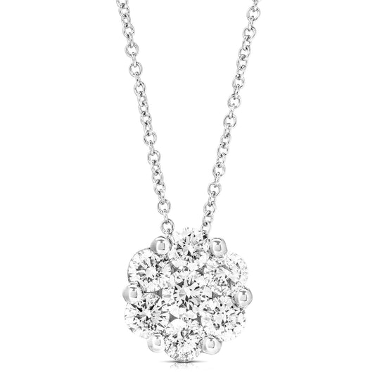 14K White Gold Cluster Diamond Flower Necklace (1.04ctw)