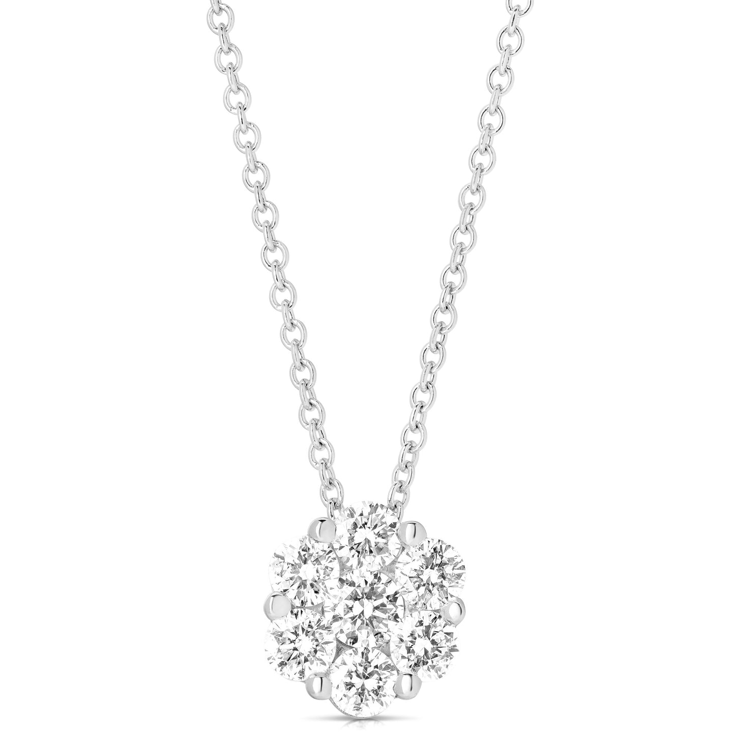 14K White Gold Cluster Diamond Flower Necklace (.52ctw)