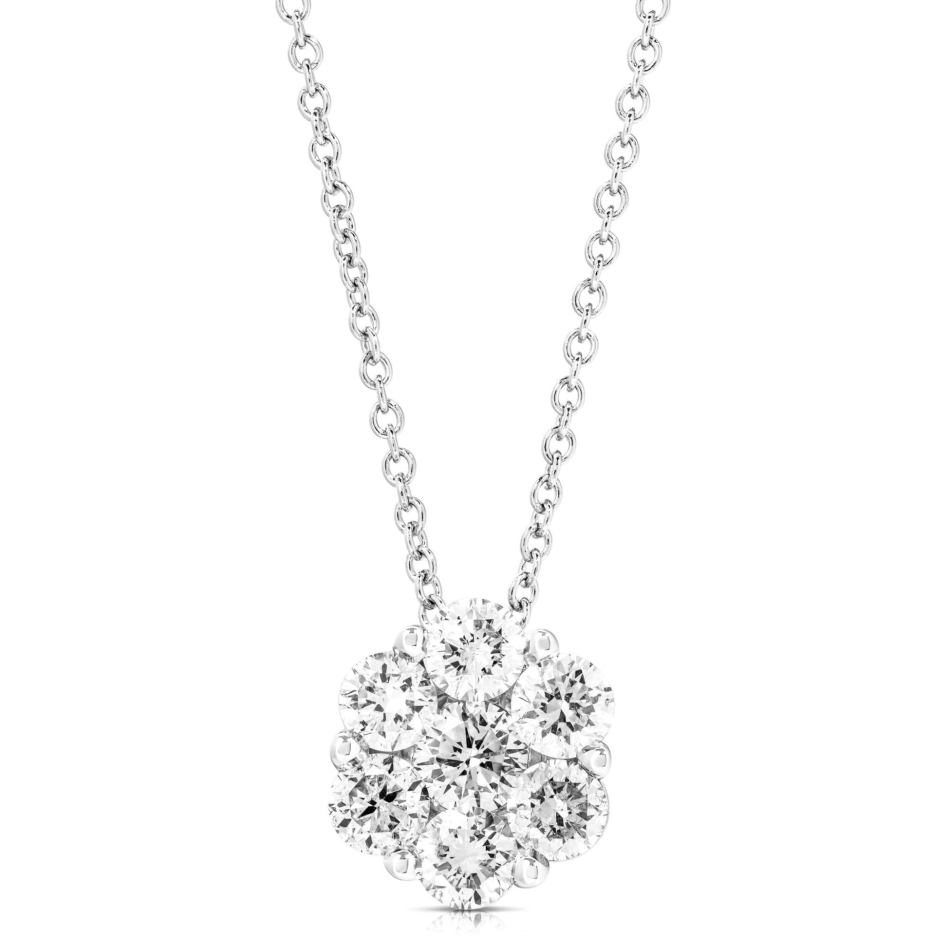 14K White Gold Cluster Diamond Flower Necklace (.78ctw)