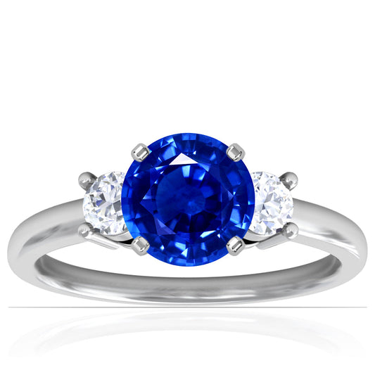 Platinum Sapphire And Diamond Three Stone Ring