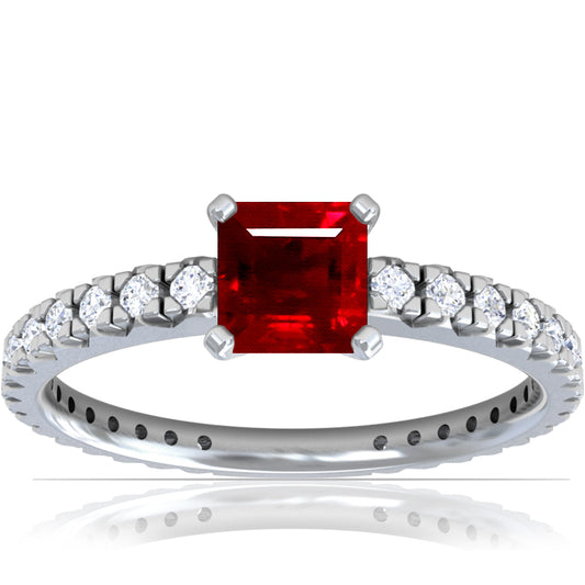 Platinum Princess Cut Ruby And Pave Diamond Ring (1.70ctw)