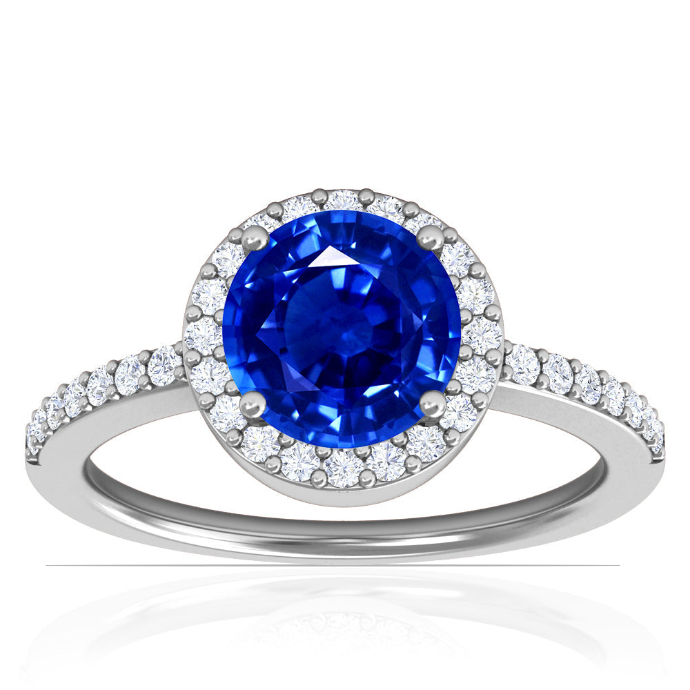 Platinum Round Sapphire And Diamond Halo Ring (1.80ctw)