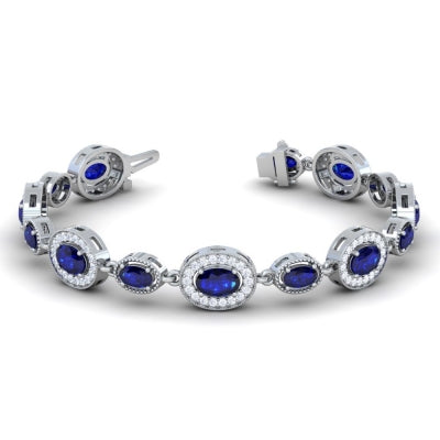 14K White Gold Sapphire And Diamond Halo Bracelet (7.24ctw)