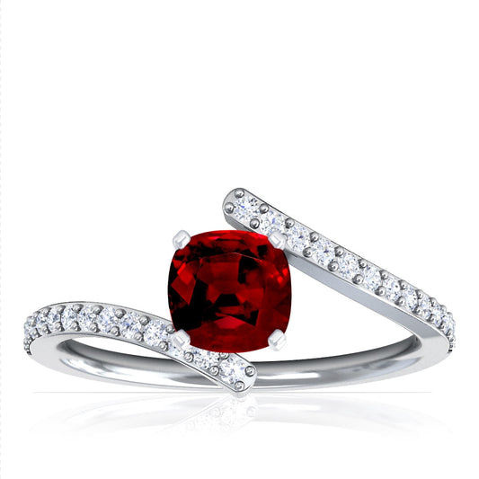 Platinum Cushion Cut Ruby And Pave Diamond Bypass Ring (1.70ctw)