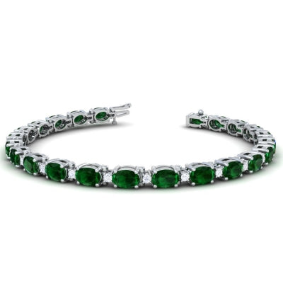 14K White Gold Oval Emerald And Diamond Bracelet (5.06ctw)