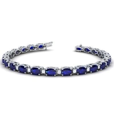 14K White Gold Oval Sapphire And Diamond Bracelet (8.28ctw)