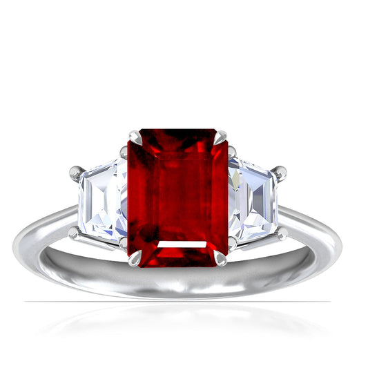 Platinum Emerald Cut Ruby And Trapezoid Diamond Ring (2.25ctw)