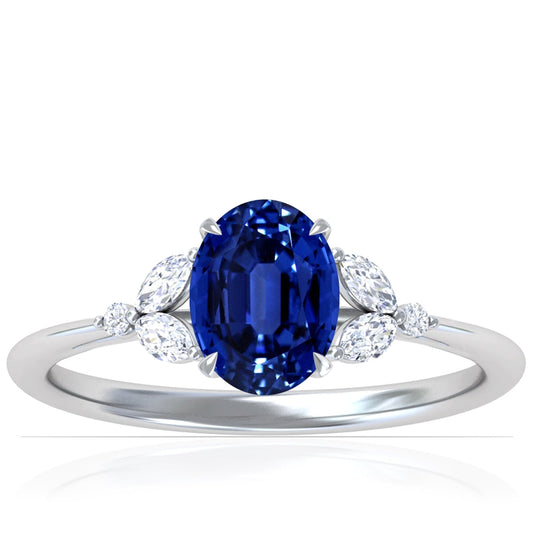 Platinum Oval Sapphire And Diamond Floral Inspired Ring (2ctw)