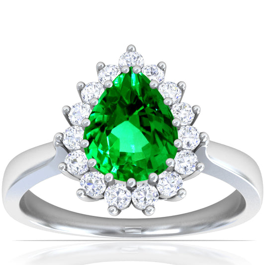 Platinum Pear Shape Emerald And Diamond Halo Ring (1.95ctw)Platinum Pear Shape Emerald And Diamond Halo Ring (1.95ctw)