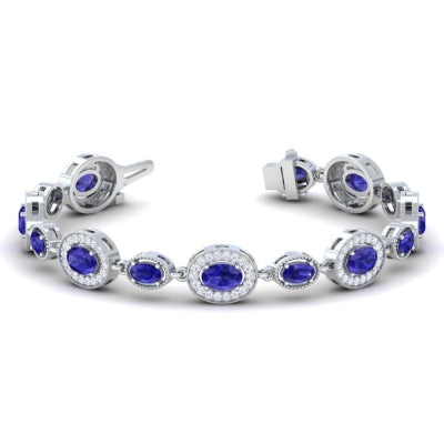 14K White Gold Tanzanite And Diamond Halo Bracelet (6.12ctw)