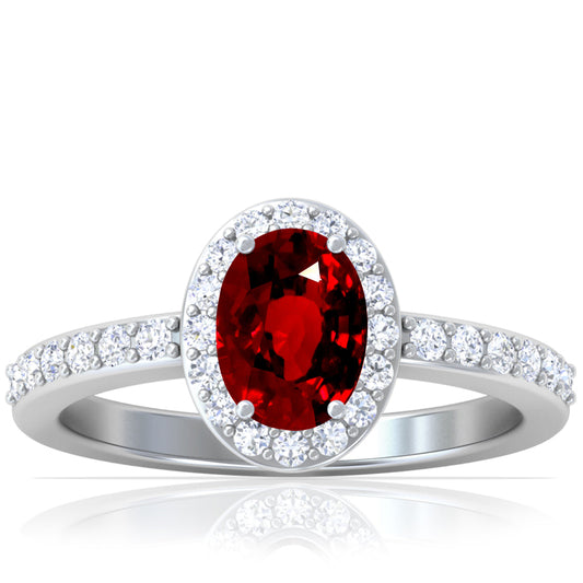 Platinum Oval Ruby And Diamond Halo Ring (1.97ctw)