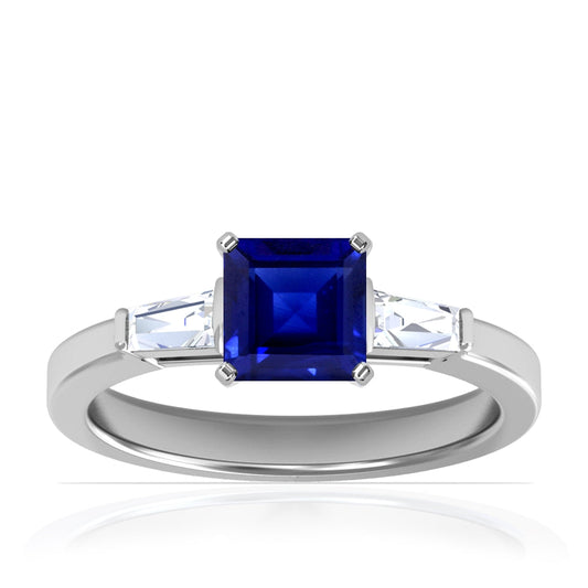 Platinum Princess Cut Sapphire And Baguette Diamond Ring (1.80ctw)