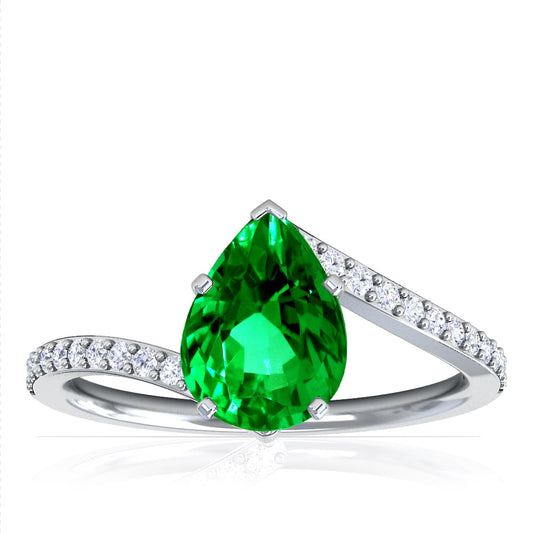 Platinum Pear Shape Emerald And Diamond Bypass Ring (1.95ctw)